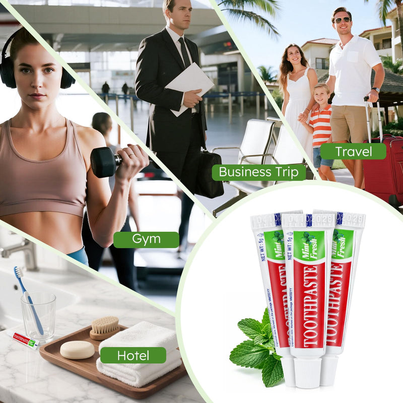 Travel Size Toothpaste Bulk 0.176 oz – 10 Disposable Mint Tubes, Pocket Travel Oral Care