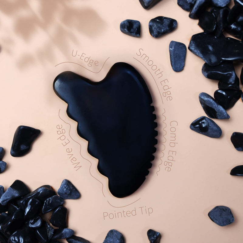 tophld Gua Sha Facial Tools – Natural Bian Stone Jade Massage Set (Wave-Edge)