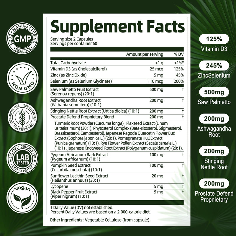 Totaria Organic Saw Palmetto - Prostate Health Support with Ashwagandha, Nettle & Pumpkin Seed (120 Count)