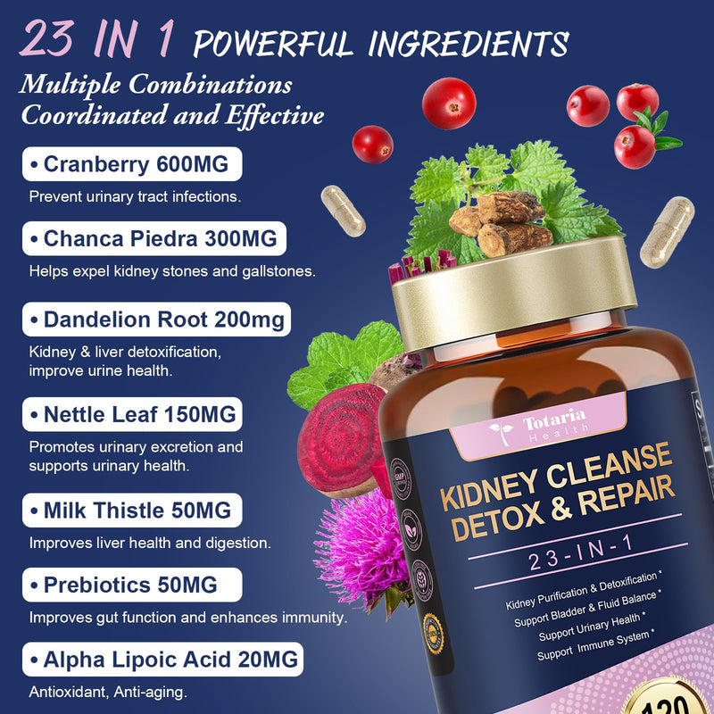 Totaria Kidney & Liver Cleanse Detox Capsules with Cranberry & Chanca Piedra | Urinary & Liver Support