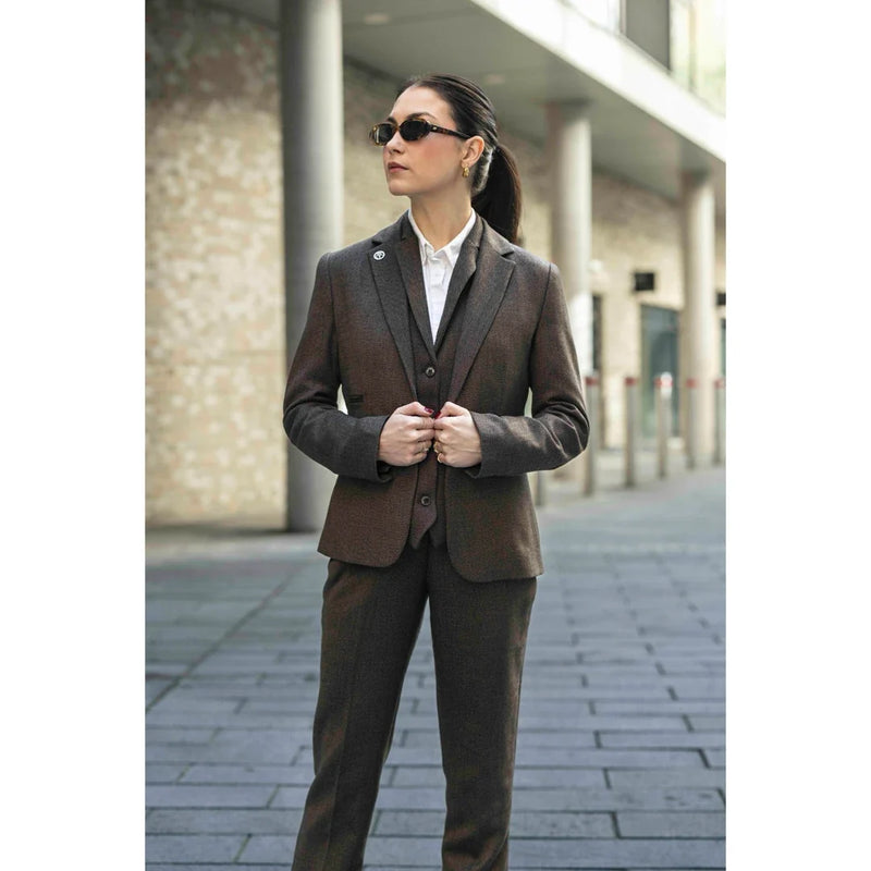 TPW-AK-06 - Women's Brown 3 Piece Herringbone Tweed Suit