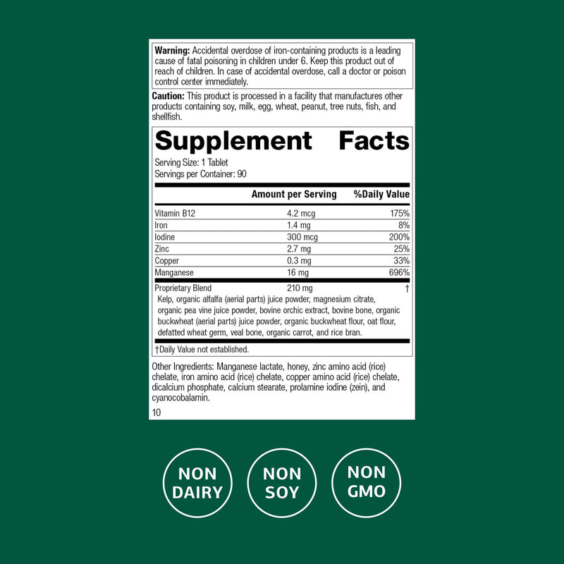 Trace Minerals-B12 with Iodine, Zinc & Copper - Thyroid & Cell Function Support | 90 Tablets