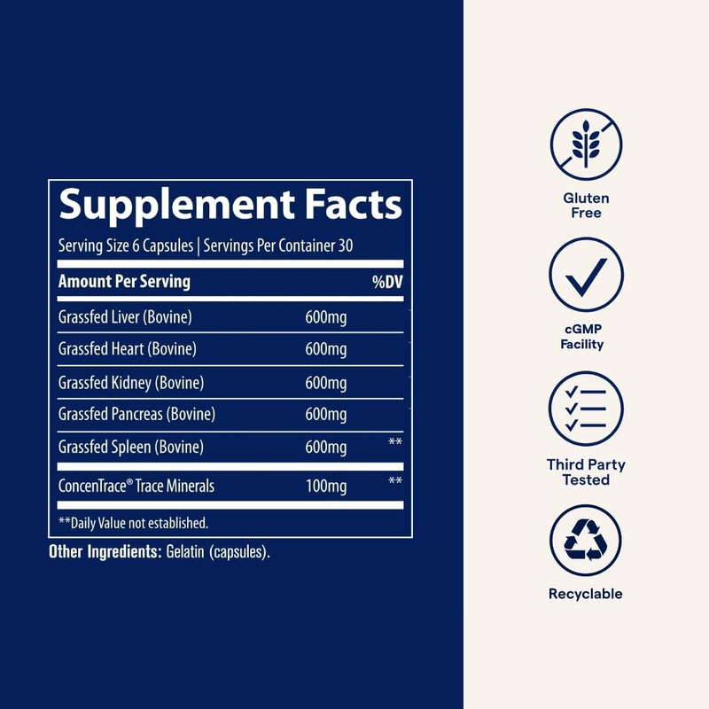 Trace Minerals Beef Organs — Daily Beef Organ Supplement for Immune Support, Heart Health, Energy & Hair | Keto & Paleo Friendly | 180 Count