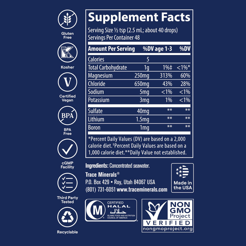 Trace Minerals ConcenTrace Trace Mineral Drops | Supports Energy, Digestion, Bone Health & Hydration, 70+ Ionic Trace Minerals w/Magnesium, Chloride & Potassium | Keto, Vegan & Non-GMO | 48 Servings