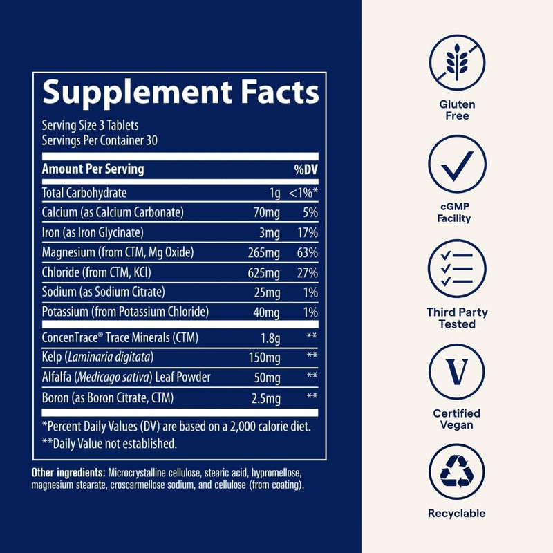 Trace Minerals ConcenTrace Tablets - Daily Mineral Supplement for Energy, Bone Support & Immune Health | 90 Count