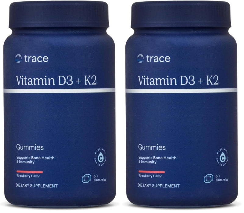 Trace Minerals Vitamin D3 + K2 Gummies | 5,000 IU D3 + 50 mcg K2 | Vegan, Sugar Free, Gluten Free | 60 Servings (Pack of 2)