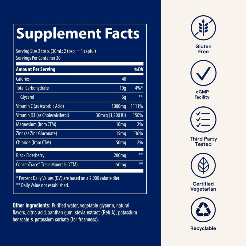 Trace Minerals Immunity Plus Daily Liquid Immune Support with Elderberry & Zinc