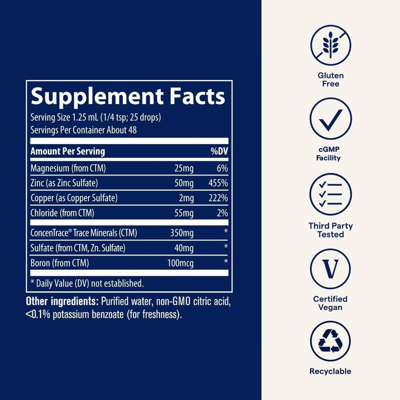 Trace Minerals Ionic Zinc - Immune Support, Digestion & Skin Health | 2 fl oz (48 Servings) | ConcenTrace & Chloride