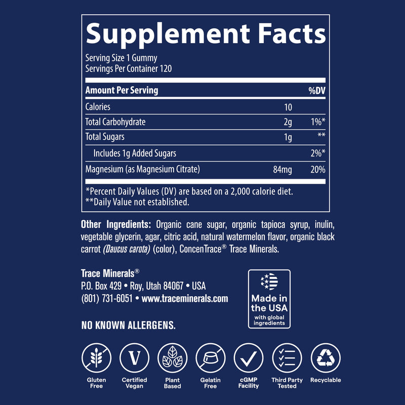 Trace Minerals Magnesium Gummies – Calming Mindset, Watermelon Flavor, 120 Count (Kids & Adults)