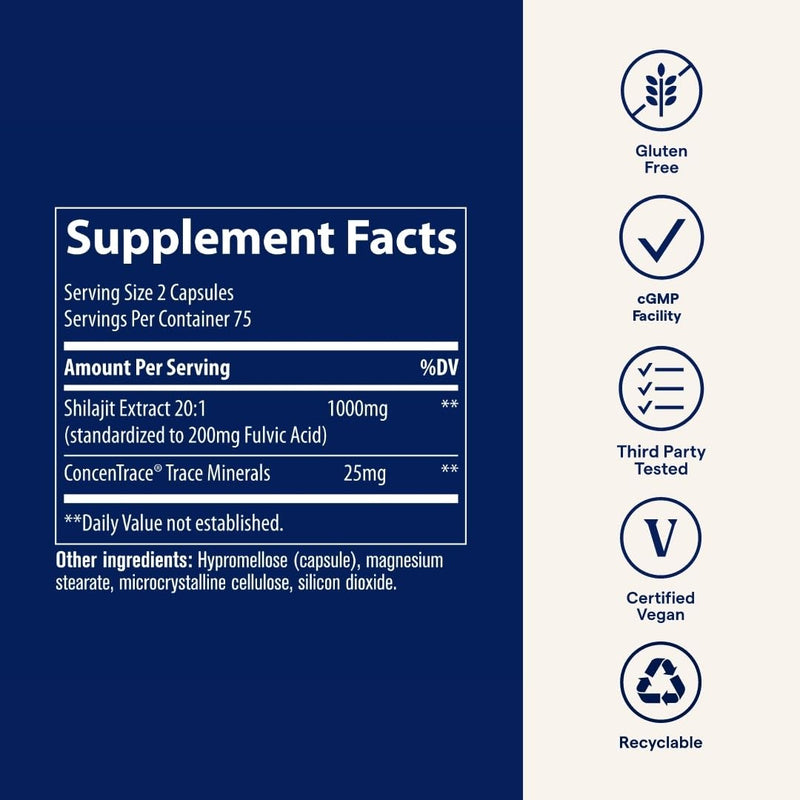 Trace Minerals Shilajit Capsules - Immunity & Energy Support | 150 Count (75 Servings)