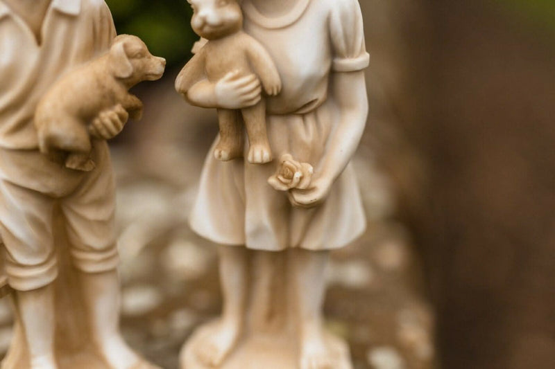 Standing Boy and Girl Garden Statues Set Stone Effect Resin Figures