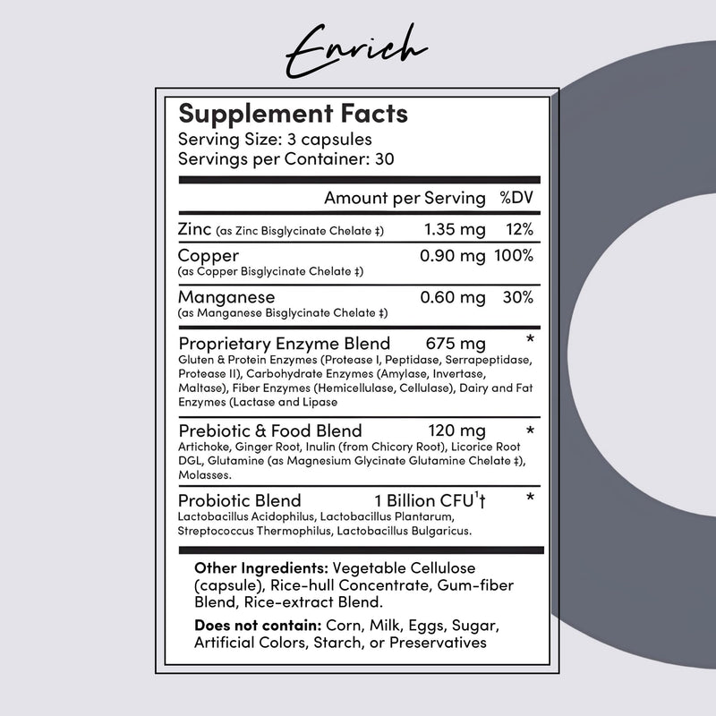 Tranont Enrich Digestive Enzymes & Probiotic Blend | 90 Capsules | Optimal Gut Health, Digestion Support & Nutrient Absorption-Sugar Free, Prebiotics & Probiotics for Men & Women, Unbloat Supplement