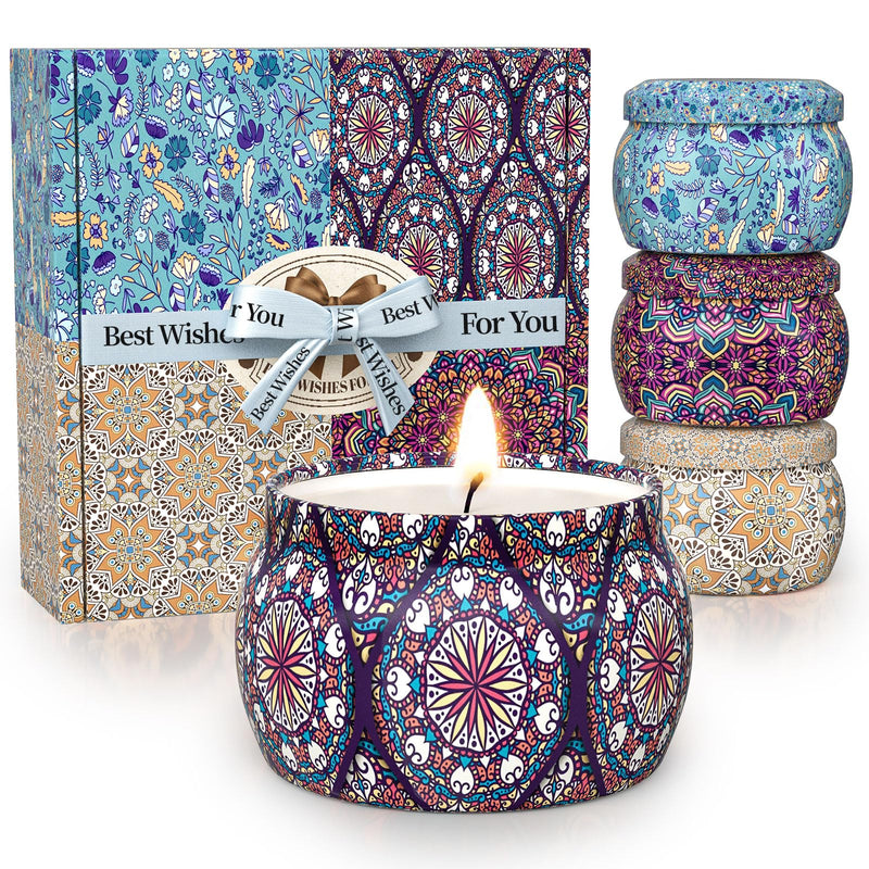 TranquilBliss Scented Candle Set | 4 Pack Soy Wax Candles, 120H Burn Time