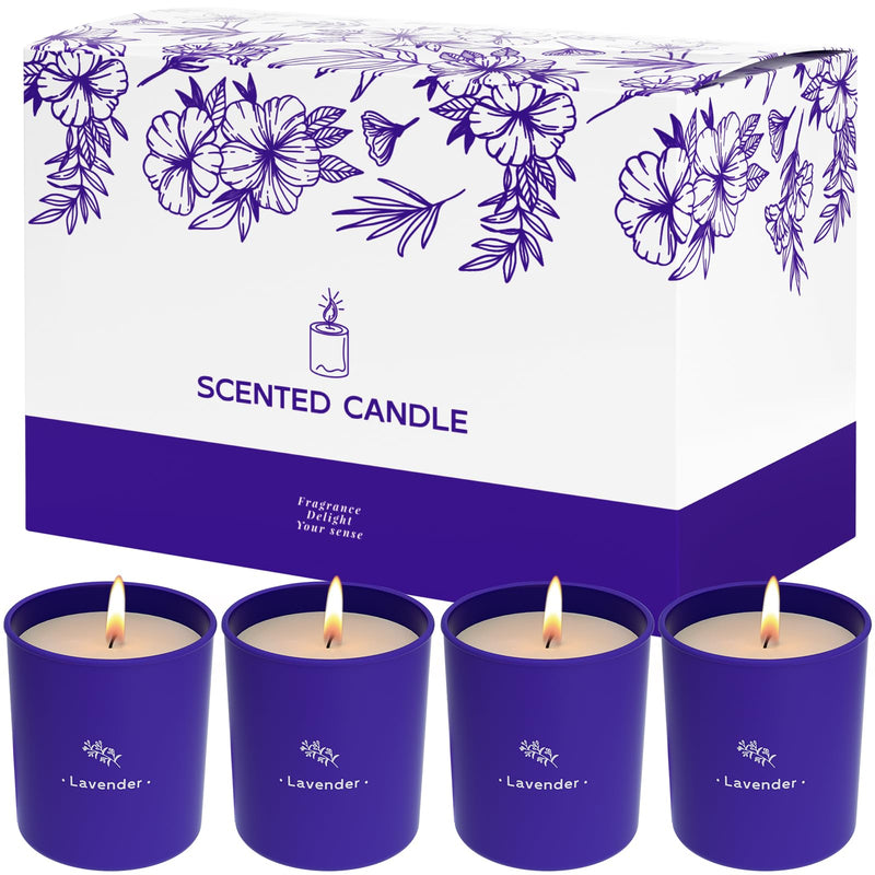 TranquilBliss Lavender Candles – 8 oz Soy Wax, Purple Jar, 4 Pack