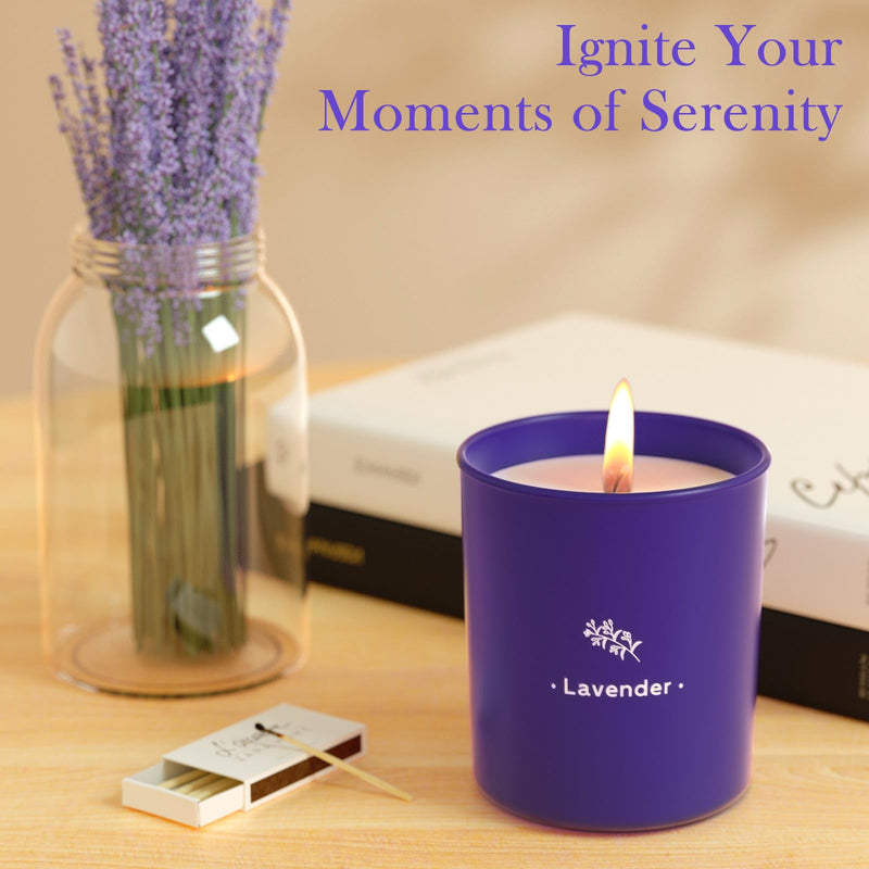 TranquilBliss Lavender Candles – 8 oz Soy Wax, Purple Jar, 4 Pack