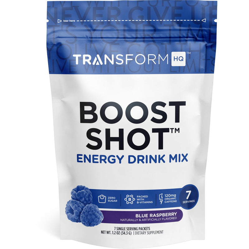 TransformHQ Boost Shot Powder Packets – Blue Raspberry, 7-Pack for Energy