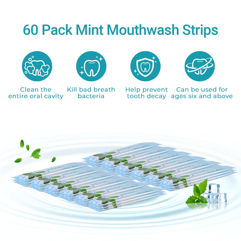 Travel-Size Alcohol-Free & Fluoride-Free Mint Mouthwash Packets – 60 Portable 0.63 oz