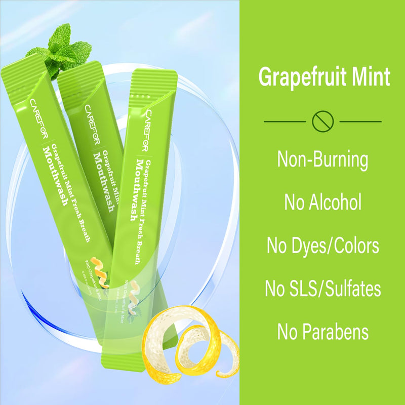Travel Size Mouthwash Packets - Alcohol-Free, Fluoride-Free Grapefruit Mint (0.41 fl oz, Pack of 30)