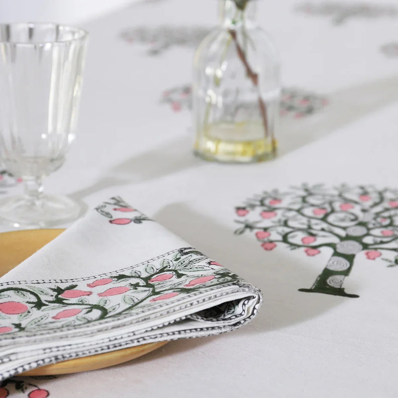 Tree Block Printed Luxe Table cloth | Set of 7