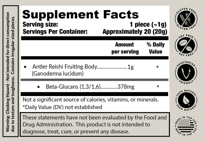 Tremetes Antler Reishi Mushroom – 37.8% Beta-Glucans | Tea Slices in Amber Jar