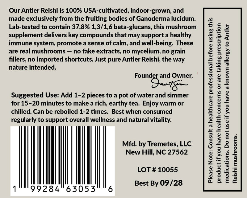 Tremetes Antler Reishi Mushroom – 37.8% Beta-Glucans | Tea Slices in Amber Jar