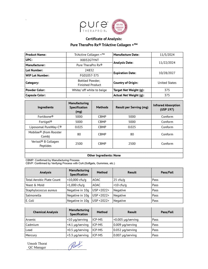 Pure Therapro Rx TriActive Collagen Plus – Unflavored Multi Collagen Powder, 30 Servings