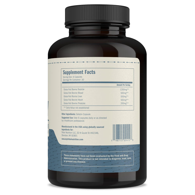 Grass-Fed Beef Organ Supplement for Men – Testicle, Prostate, Blood, Liver & Heart (3000mg)
