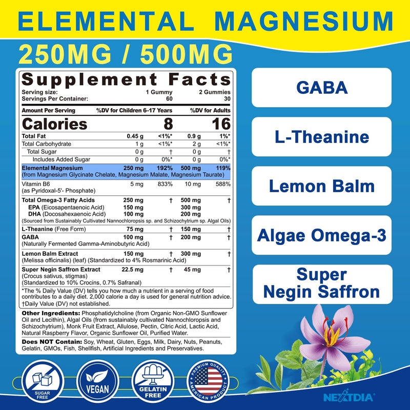 Triple Magnesium Complex Gummies for Adults & Kids 6+ – Sugar Free | Omega-3, Saffron, L-Theanine