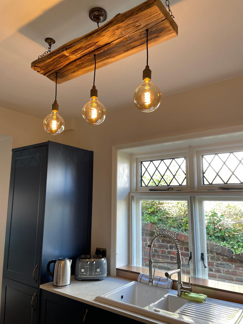Triple Wooden Beam Chandelier - Norwegian Spruce Cluster Pendant Light