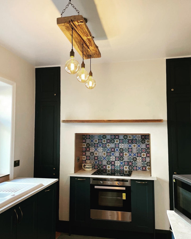 Triple Wooden Beam Chandelier - Norwegian Spruce Cluster Pendant Light
