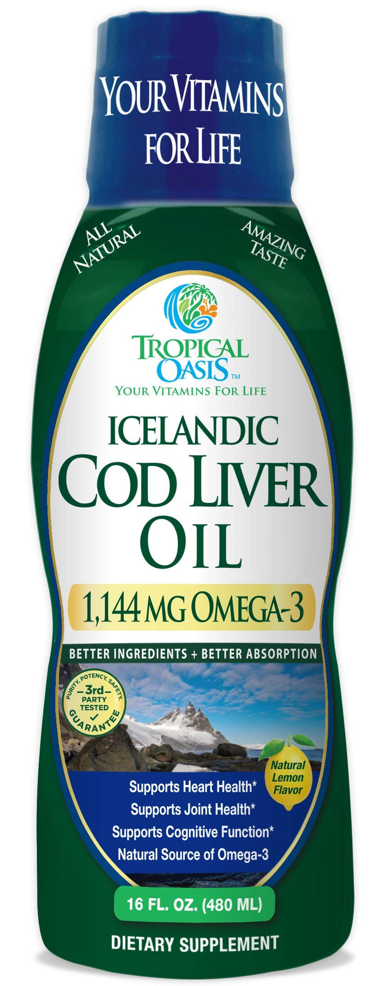 Tropical Oasis Icelandic Cod Liver Oil - 1144mg Omega-3 (Lemon) 90 Servings