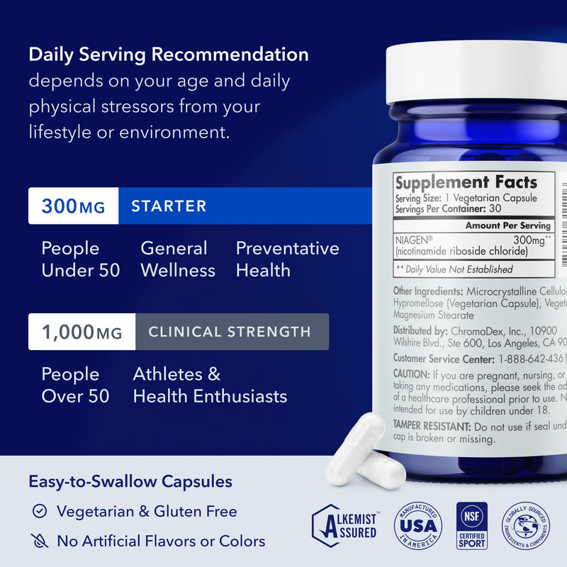 TRU NIAGEN NAD+ Supplement – 300 mg NR, 30 Servings | Anti-Aging & Cellular Energy