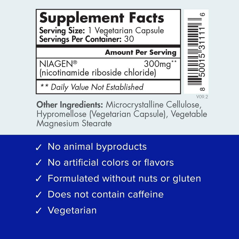 TRU NIAGEN NAD+ Supplement | Niagen NR for Cellular Energy, Brain & Muscle Health | 60 Servings | 2 Bottles