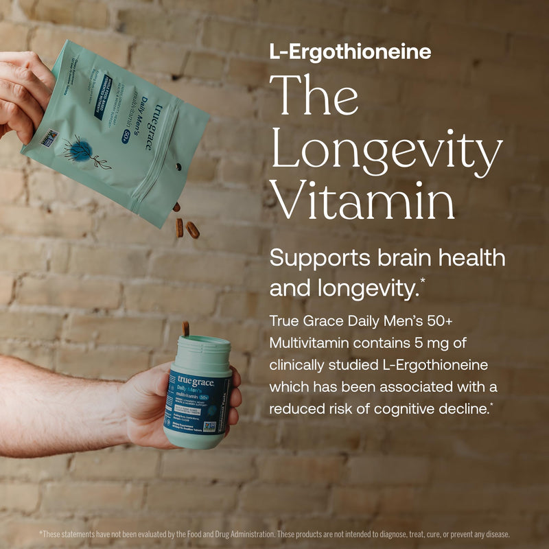 True Grace Daily Men’s Multivitamin 50+ | 60 Easy-to-Swallow Tablets | Immune, Energy, Longevity & Memory Support | Gluten Free, Soy Free, Vegan | 30 Servings