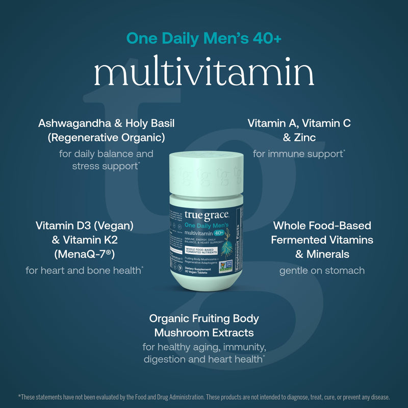 True Grace Men's 40+ Multivitamin – Fermented Minerals, Organic Adaptogens & Mushrooms