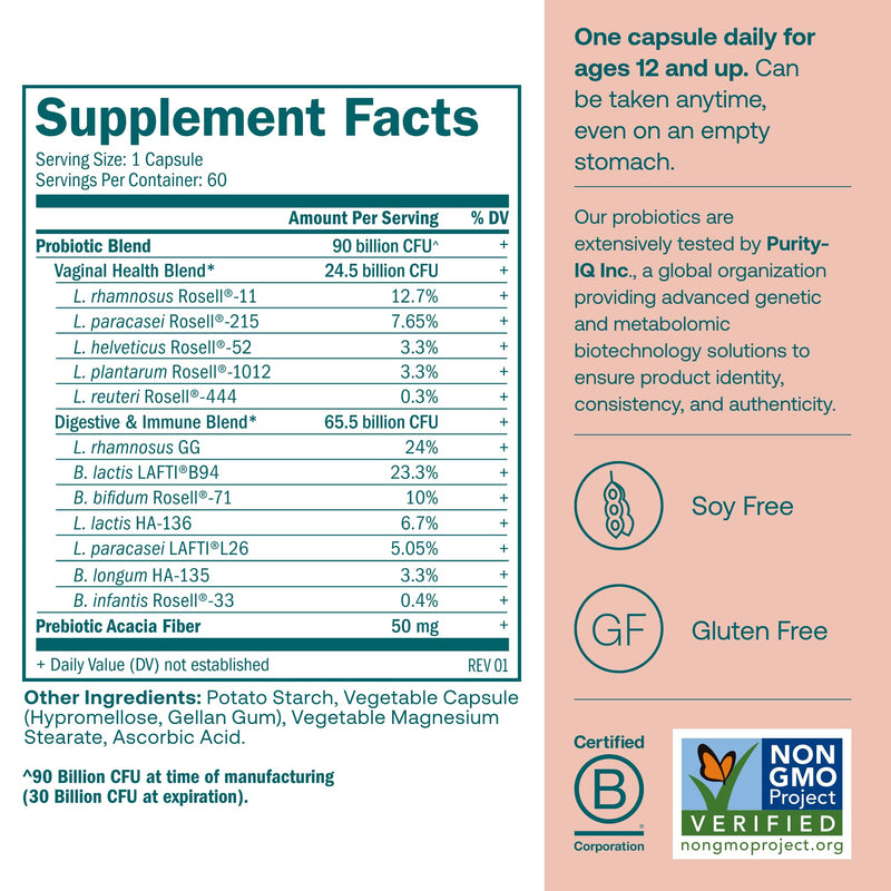 True Grace One Daily Women Probiotic - 60 Vegetarian Capsules | 90B CFU