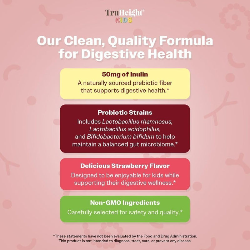 TruHeight Kids Prebiotic & Probiotic Gummies - Strawberry Flavor 2+