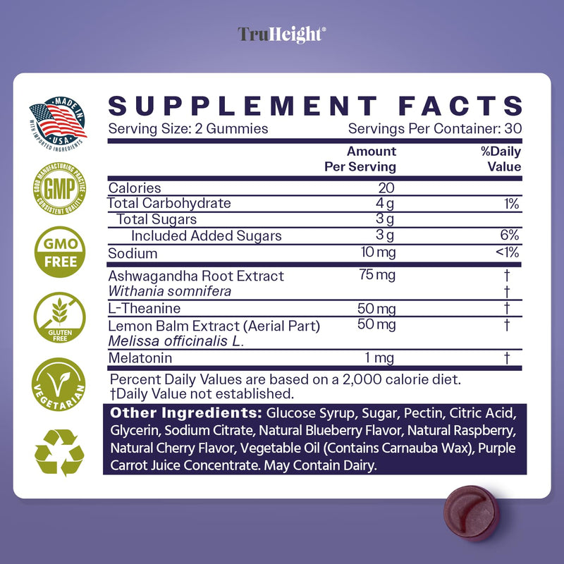 TruHeight Sleep Gummies for Kids & Teens – Natural Melatonin, Ashwagandha & L-Theanine