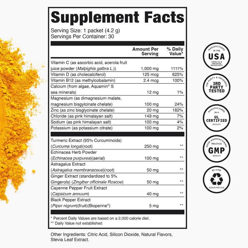 TRULEAN Everyday Wellness Shot Powder – Turmeric, Ginger & Vitamin C Immunity Support, 30 Citrus Packets