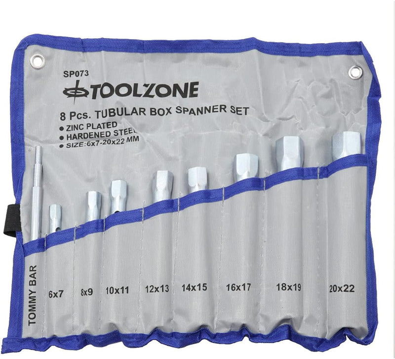 8pc Tubular Box Spanner Set 6mm–22mm with Tommy Bar