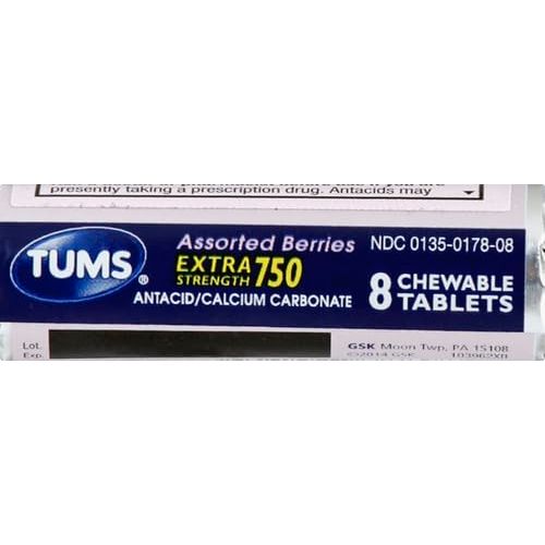 TUMS EX Assorted Berries – 8 Count (Pack of 12) | Fast-Acting Heartburn Relief