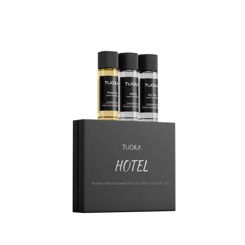 Tuqila Hotel Luxury Waterless Diffuser Set – 3x20ml My Way, White Tea & Infinity