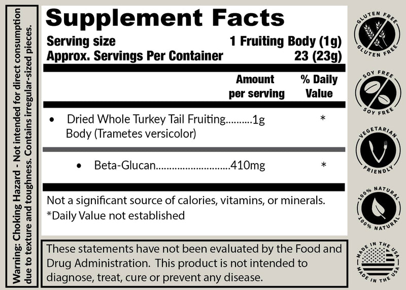 Turkey Tail Mushroom Fruiting Body – Lab-Verified 41.2% Beta-Glucans for Tea | Amber Glass Jar