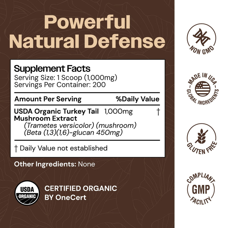 Turkey Tail Mushroom Powder Organic – Immune & Digestive Support (7.10 oz, 200 Servings)