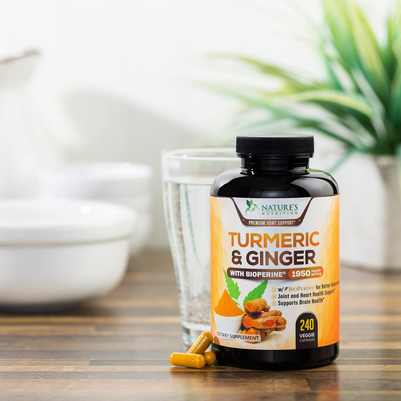Turmeric Curcumin 1950mg – 95% Curcuminoids, Organic Turmeric & Ginger, BioPerine | 240 Capsules