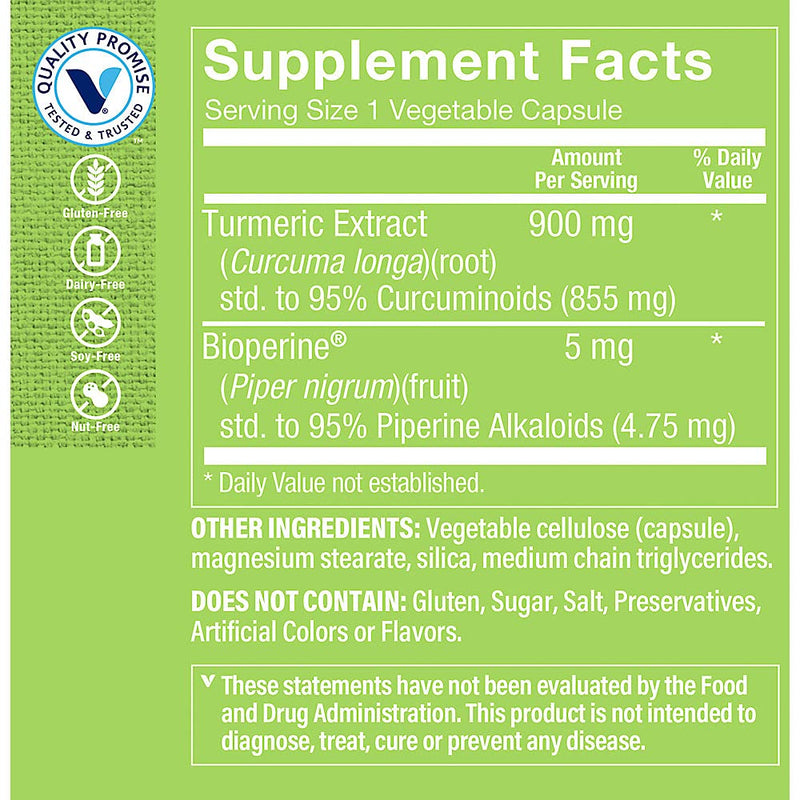 Vitamin Shoppe Triple Strength Turmeric with Curcumin 900mg | 60 Capsules