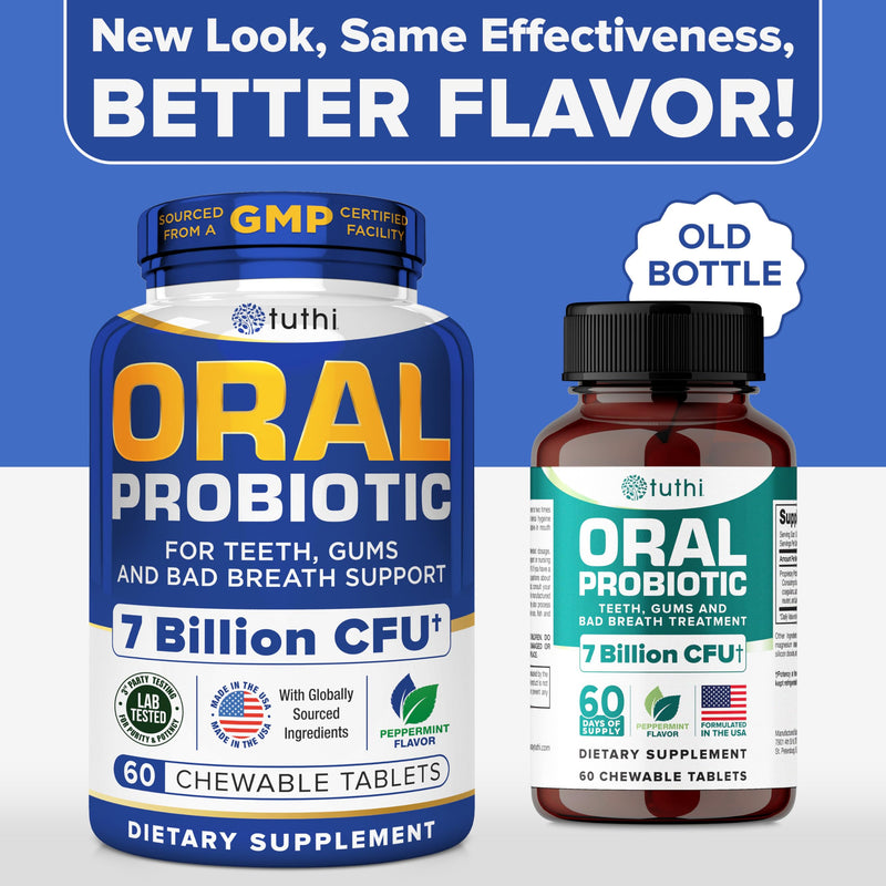 Tuthi Oral Probiotics & Tongue Scraper – Bad Breath Treatment for Adults – Dental Probiotics for Teeth and Gums – Supports Fresh Breath – 60 Chewable Tablets