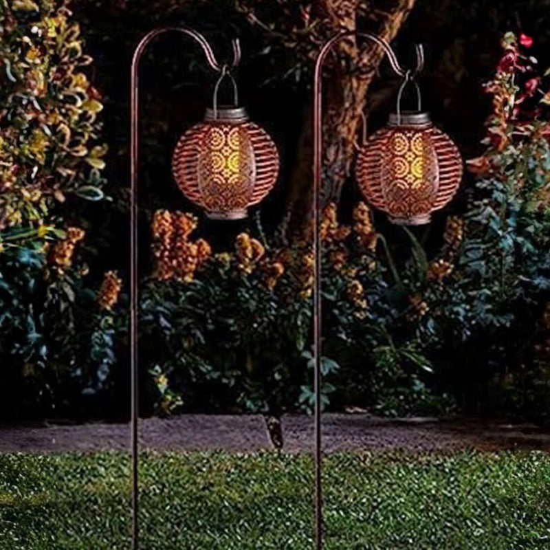 2 Pack Solar Flame Effect Hanging Lanterns LED Garden Lights 84cm