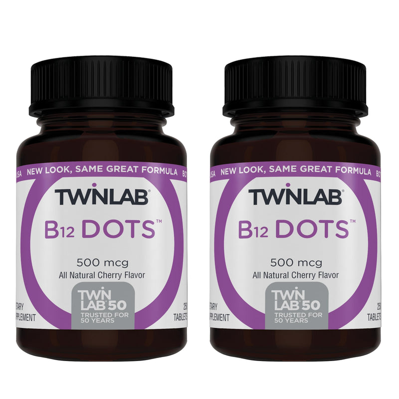 Twinlab B-12 Dots – 500 mcg Vitamin B12, Energy Production Support, 250 Dots (2 Pack)