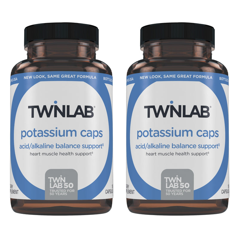Twinlab Potassium Caps - Electrolyte Support for Heart & Muscle Health (180 Capsules, Pack of 2)